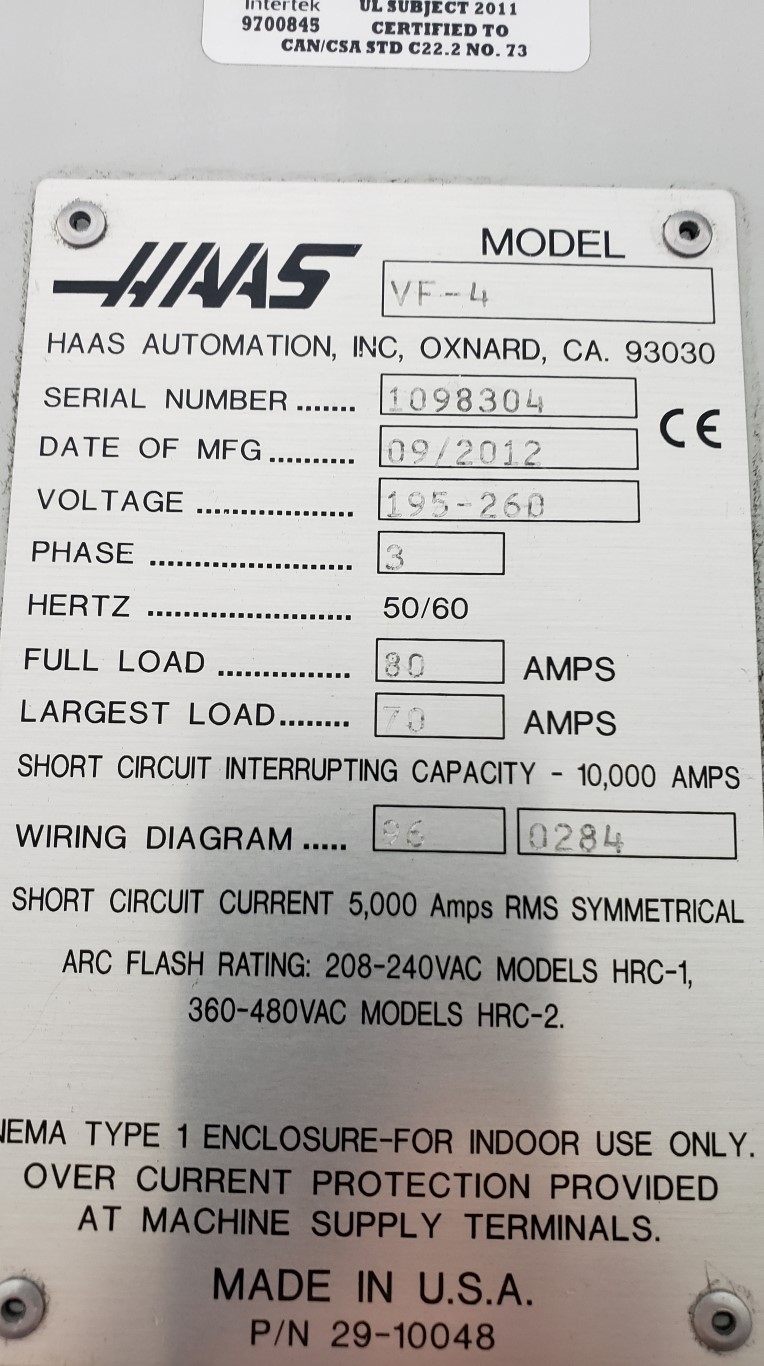 Haas VF4, Machine ID: 8289